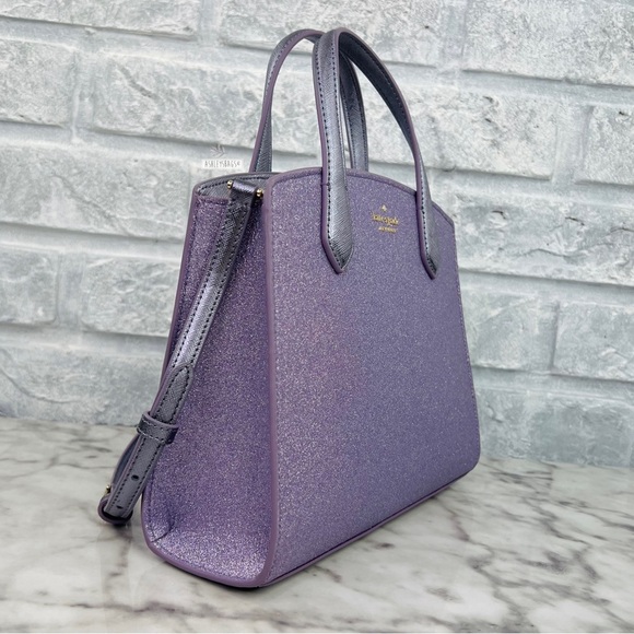 Kate Spade Tinsel Glitter Satchel & Card Holder Wallet In Lilac Frost - Picture 3 of 16